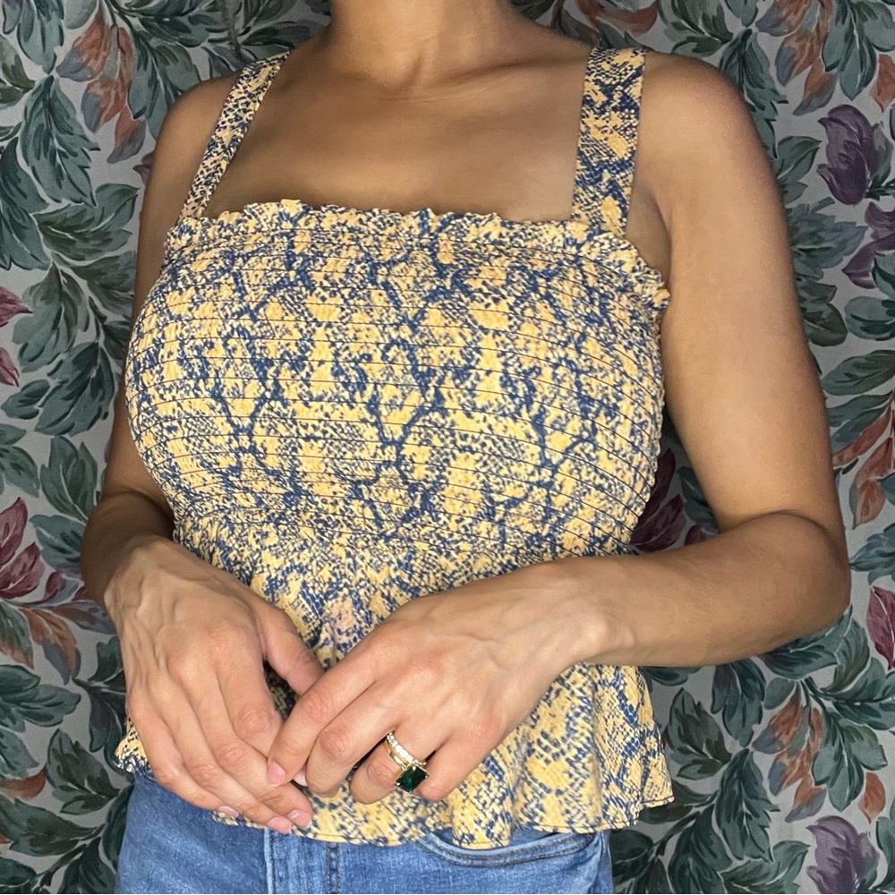 Yellow and Blue BCBGeneration Snake Patterned Ruched Tank Blouse